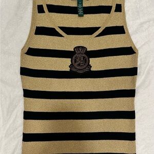 Polo by Ralph Lauren Gold & Black Striped Crest Patch Knit